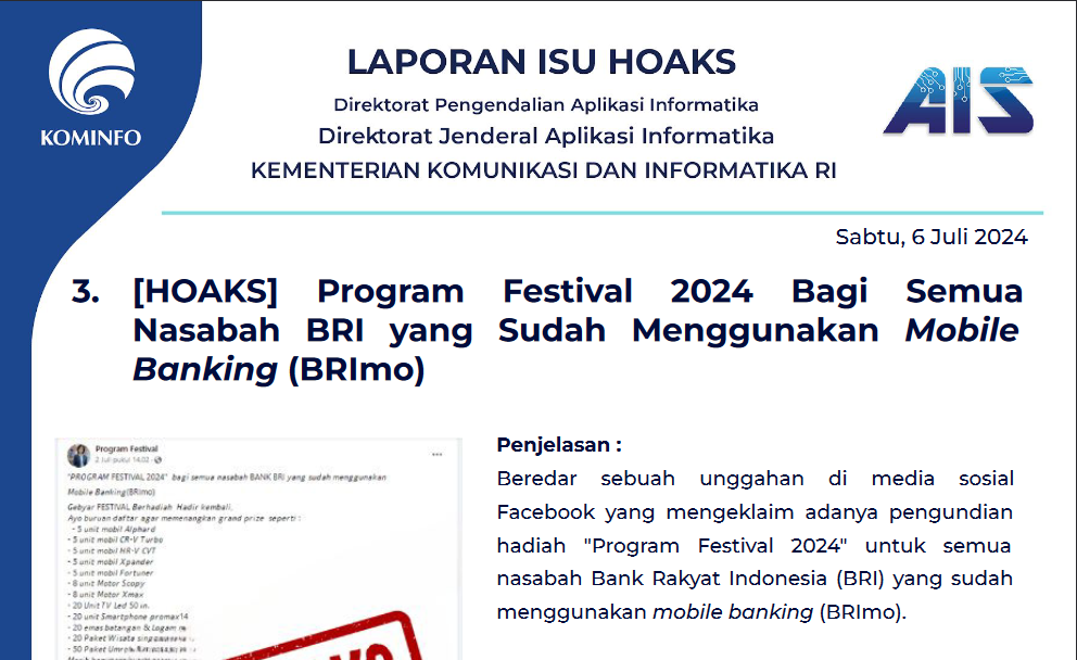 Isu Hoaks 6 Juli 2024