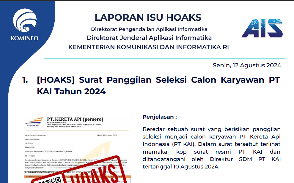 Isu Hoaks 12 Agustus 2024