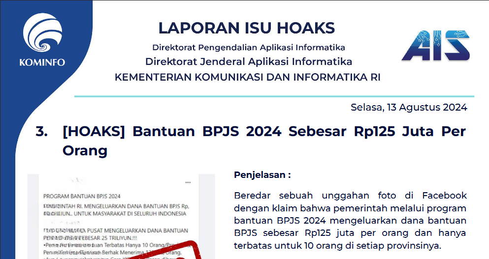 Isu Hoaks 13 Agustus 2024