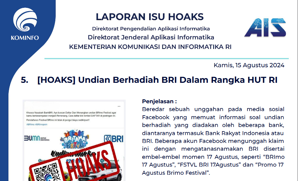 Isu Hoaks 15 Agustus 2024