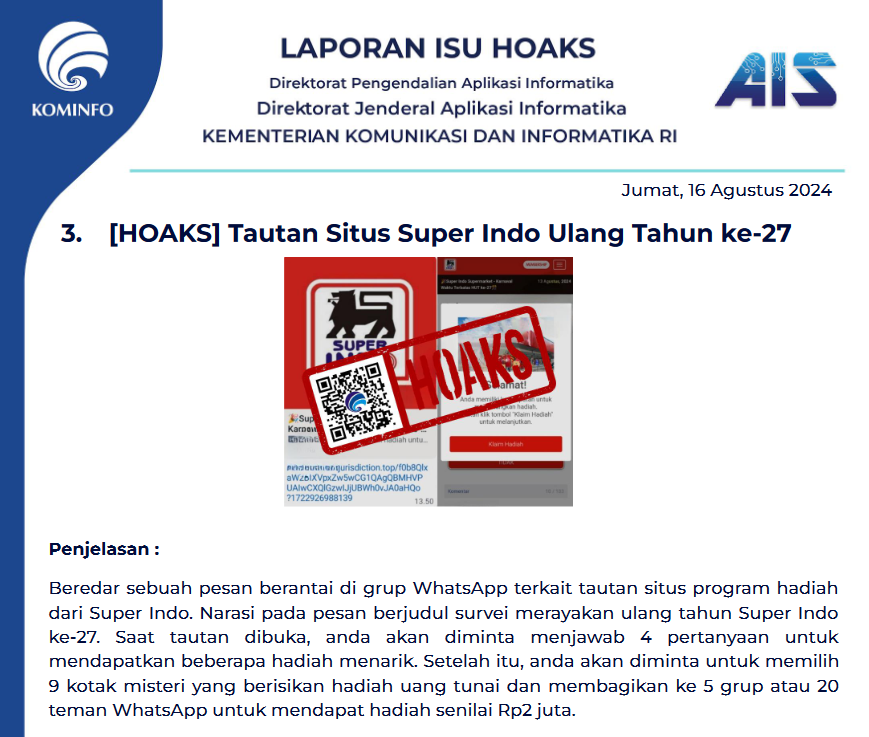 Isu Hoaks 16 Agustus 2024