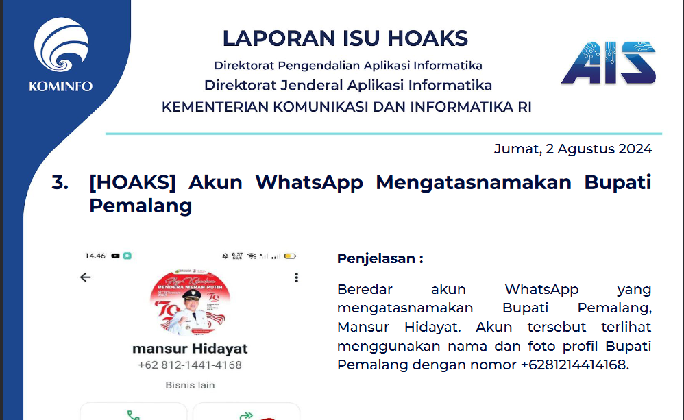 Isu Hoaks 2 Agustus 2024