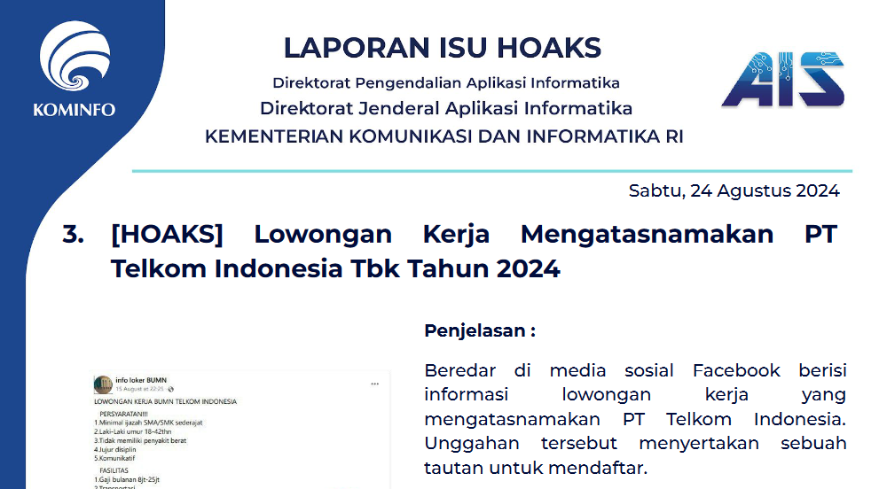 Isu Hoaks 24 Agustus 2024