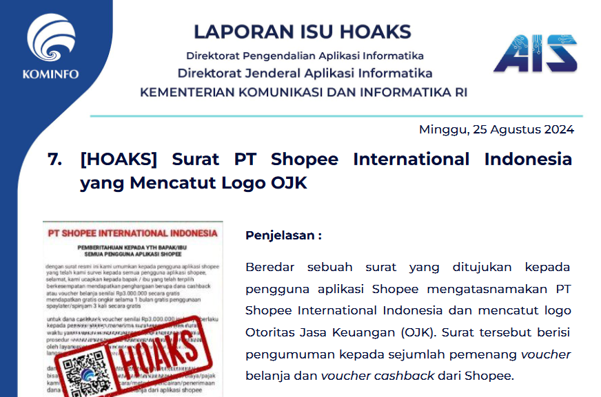 Isu Hoaks 25 Agustus 2024