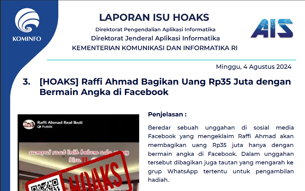 Isu Hoaks 4 Agustus 2024