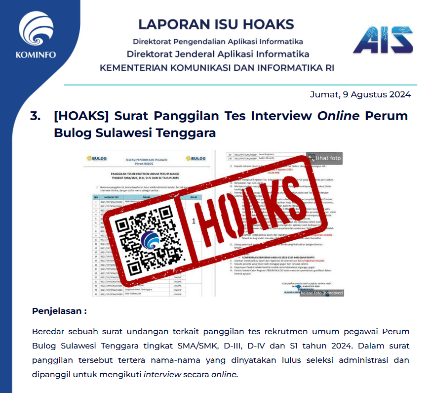 Isu Hoaks 9 Agustus 2024
