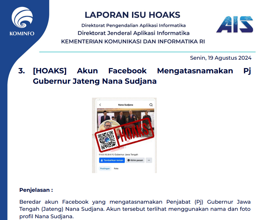 Isu Hoaks & Disinformasi 20 Agustus 2024