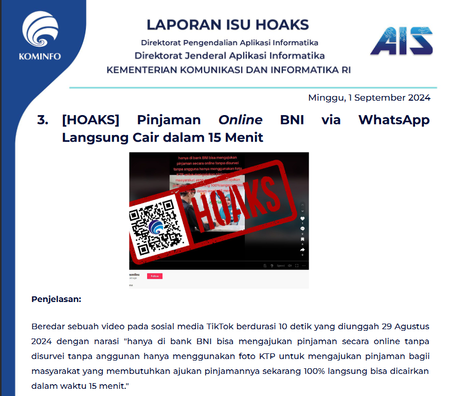 Isu Hoaks 1 September 2024