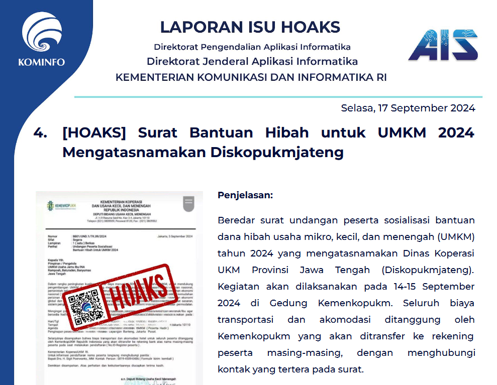 Isu Hoaks 17 September 2024