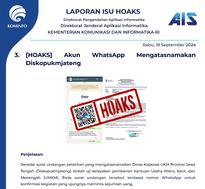 Isu Hoaks 18 September 2024