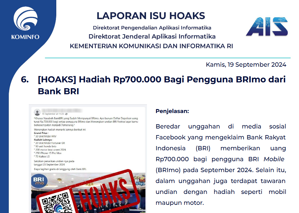 Isu Hoaks 19 September 2024