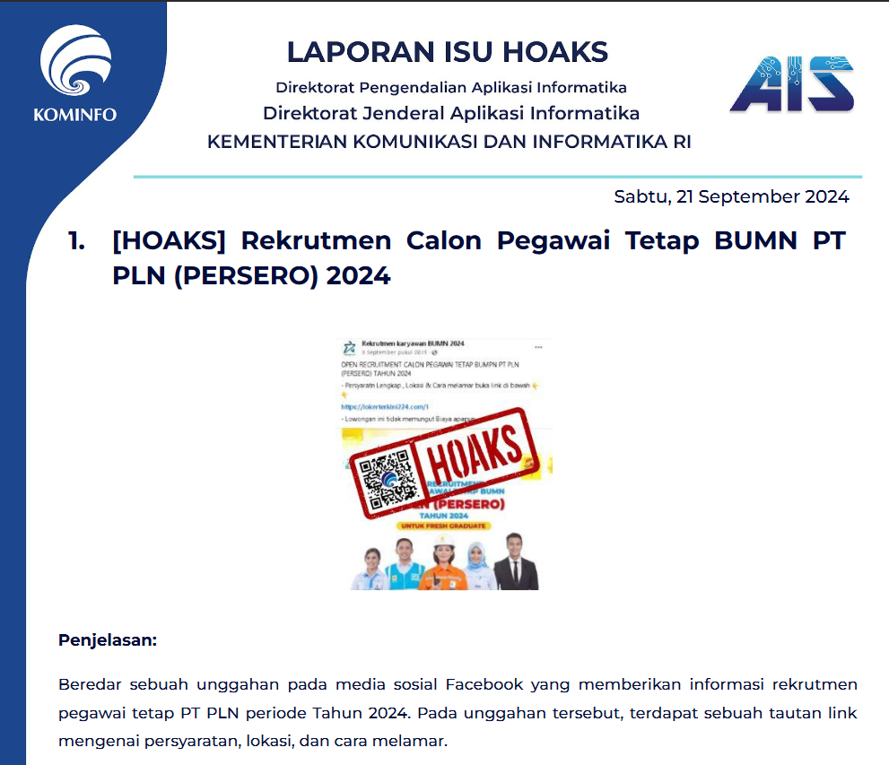 Isu Hoaks 21 September 2024