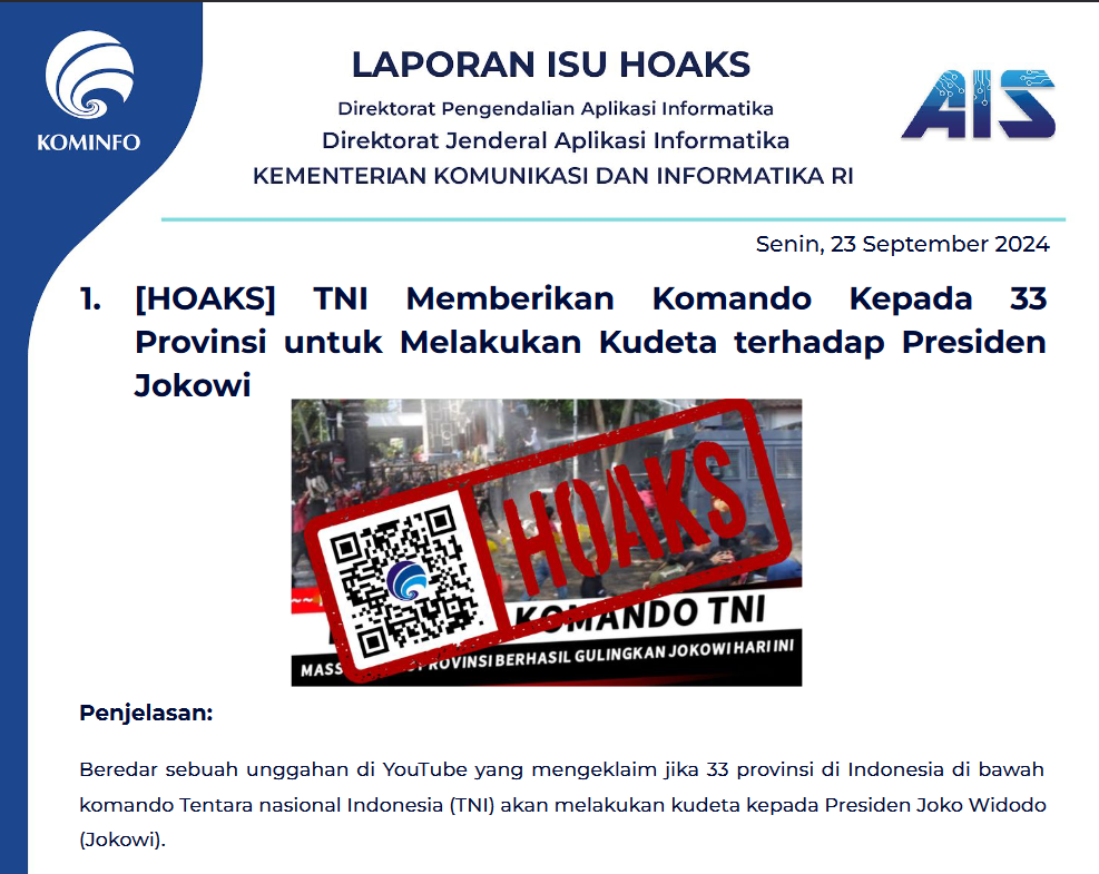 Isu Hoaks 23 September 2024
