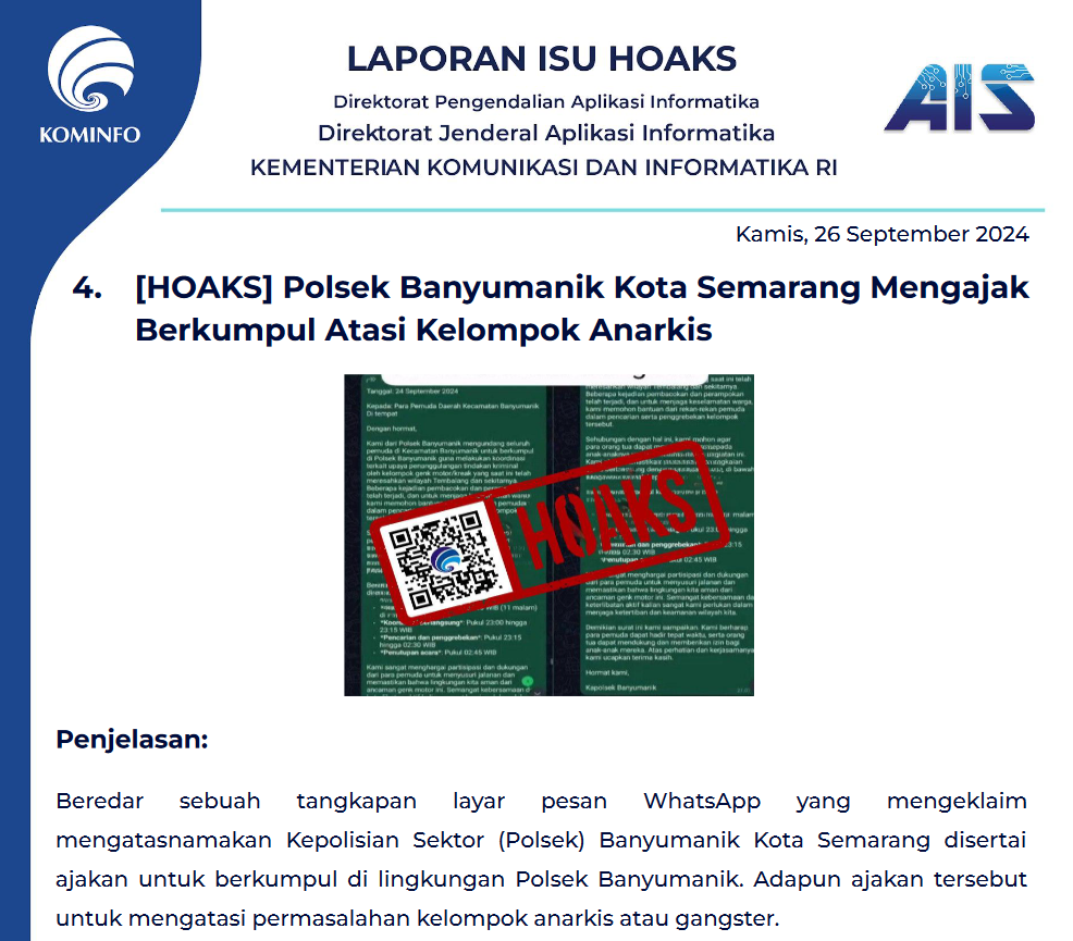 Isu Hoaks 26 September 2024