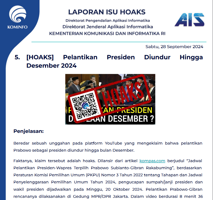 Isu Hoaks 28 September 2024