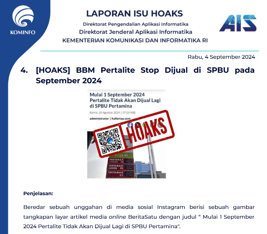 Isu Hoaks 4 September 2024