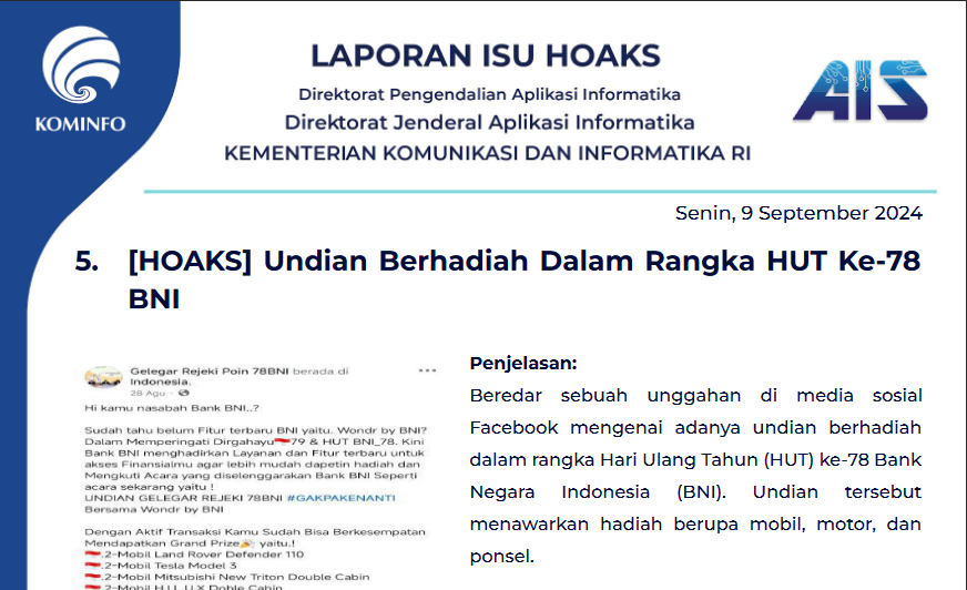 Isu Hoaks 9 September 2024