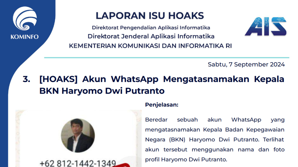 Isu Hoaks & Disinformasi 7 September 2024