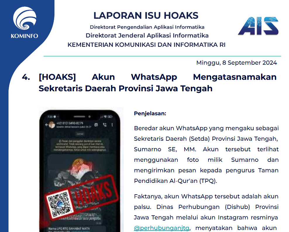 Isu Hoaks & Disinformasi 8 September 2024