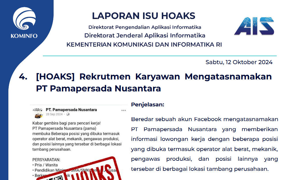 Isu Hoaks 12 Oktober 2024