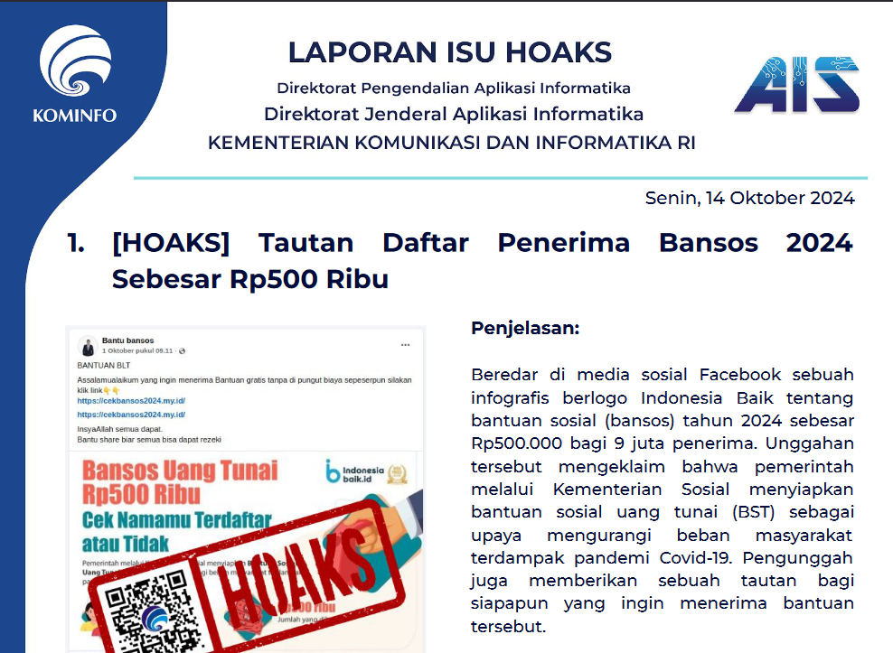 Isu Hoaks 14 Oktober 2024