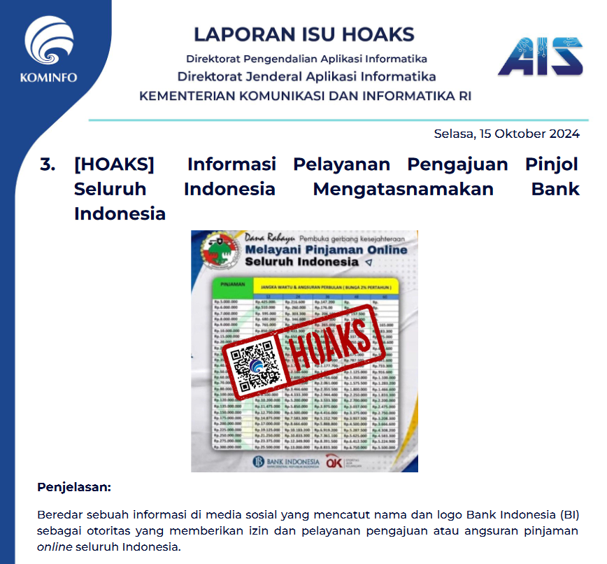 Isu Hoaks 15 Oktober 2024