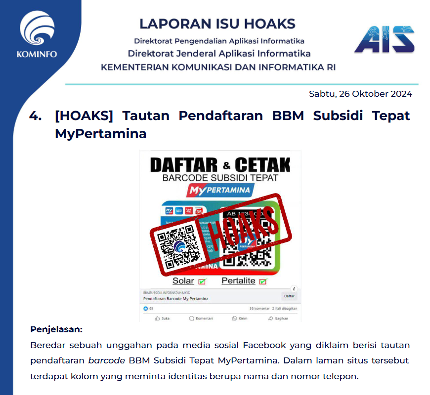 Isu Hoaks 26 Oktober 2024