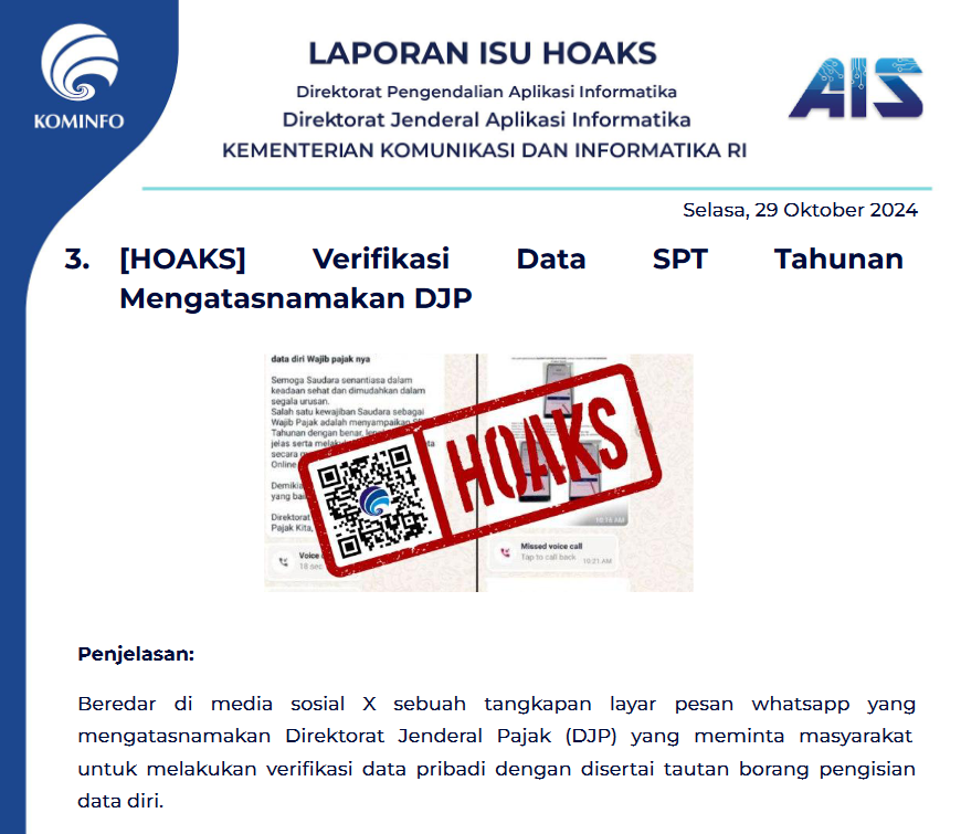 Isu Hoaks 29 Oktober 2024