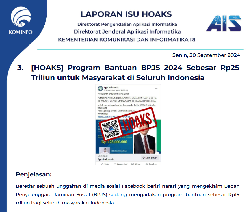 Isu Hoaks 30 September 2024