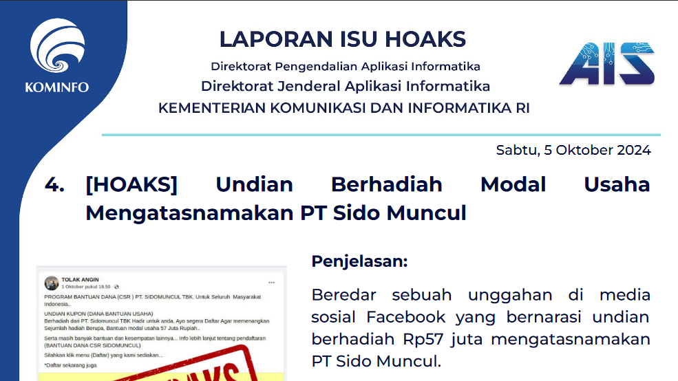 Isu Hoaks 5 Oktober 2024