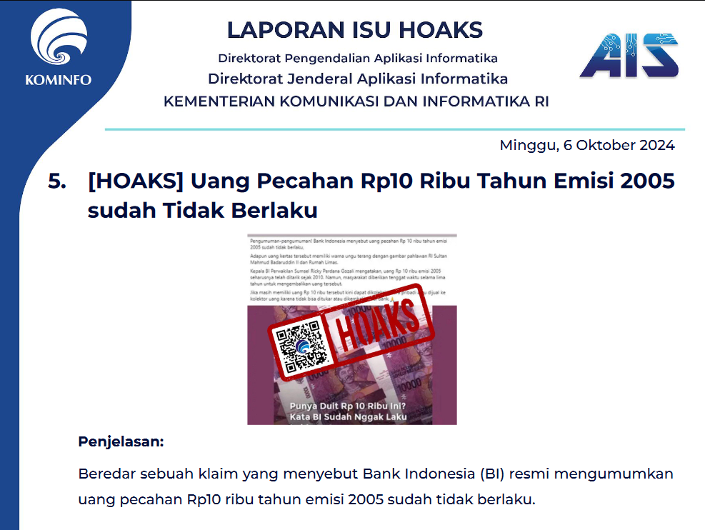 Isu Hoaks 6 Oktober 2024