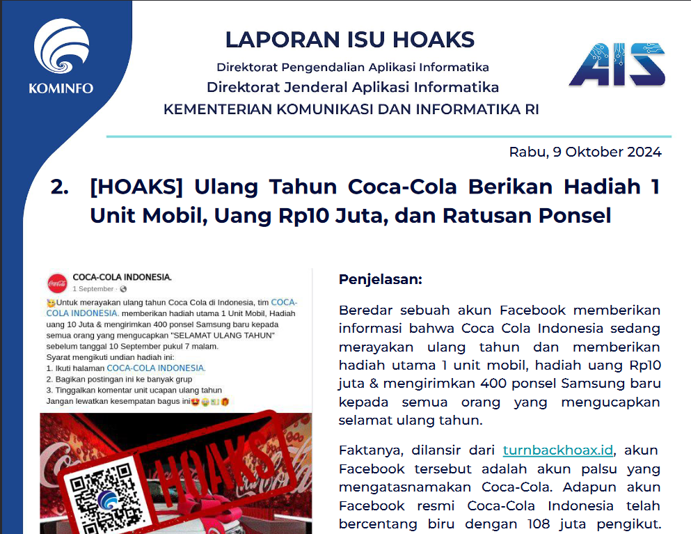 Isu Hoaks 9 Oktober 2024