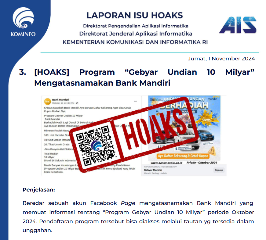 Isu Hoaks 1 November 2024
