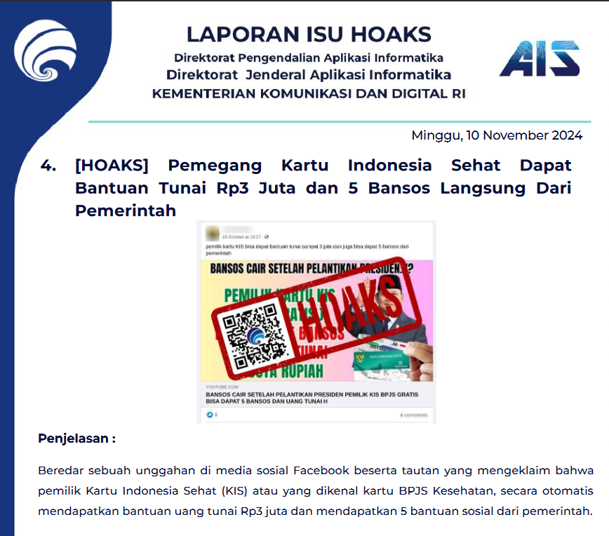 Isu Hoaks 10 November 2024