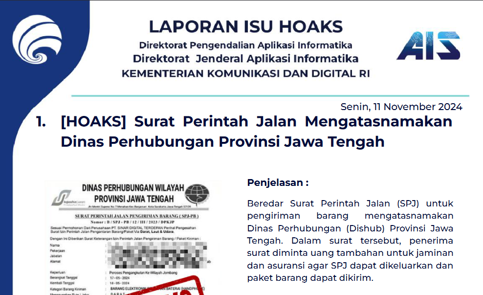Isu Hoaks 11 November 2024