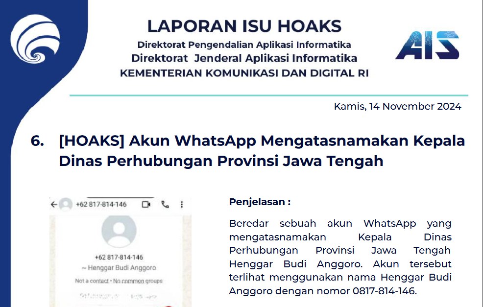 Isu Hoaks 14 November 2024
