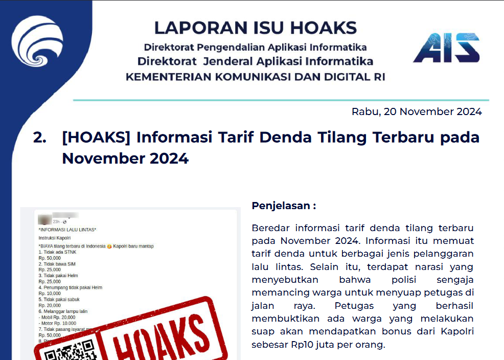 Isu Hoaks 20 November 2024