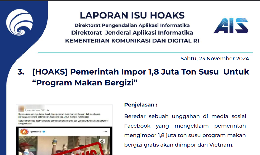 Isu Hoaks 23 November 2024