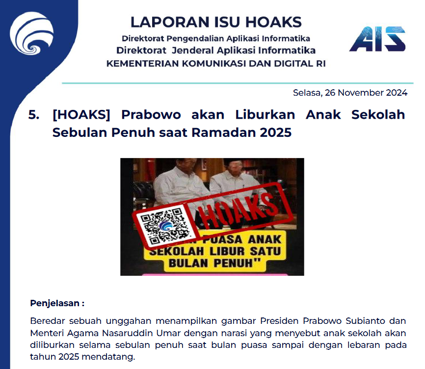 Isu Hoaks 26 November 2024