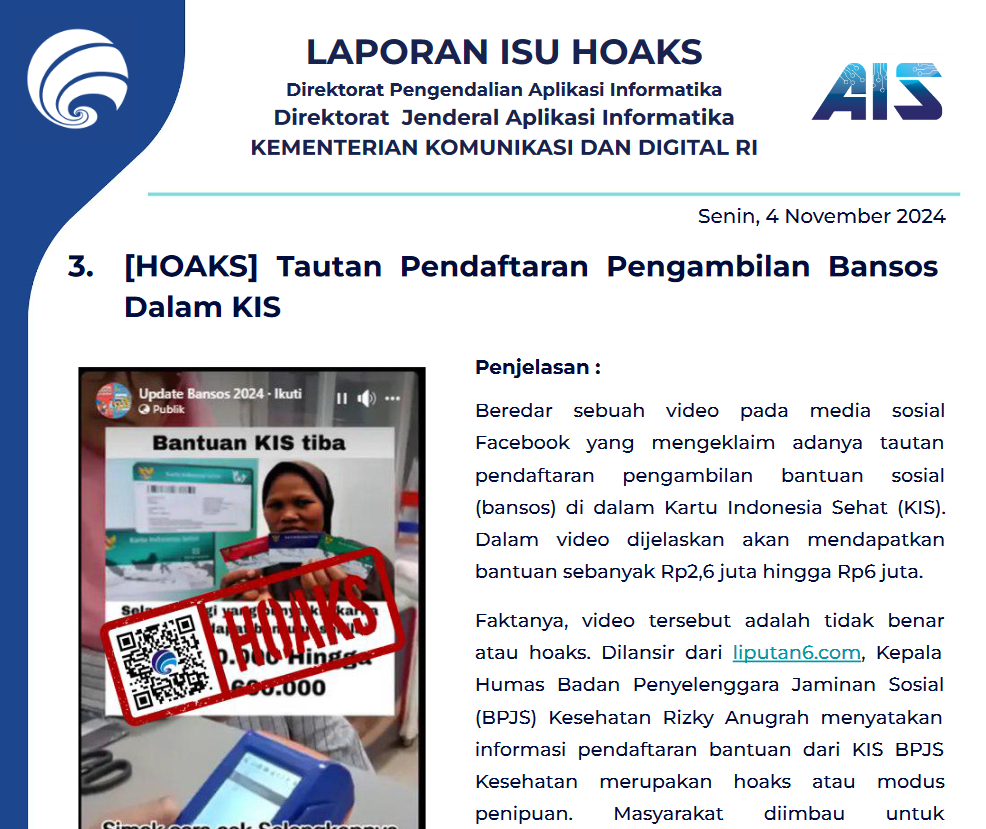 Isu Hoaks 4 November 2024