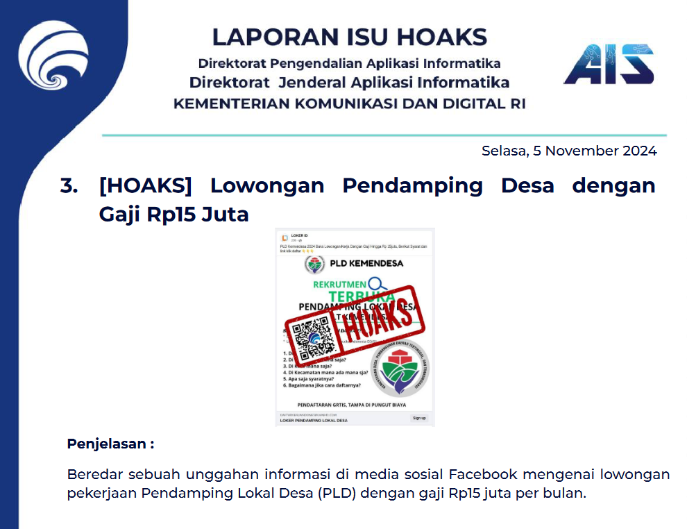 Isu Hoaks 5 November 2024