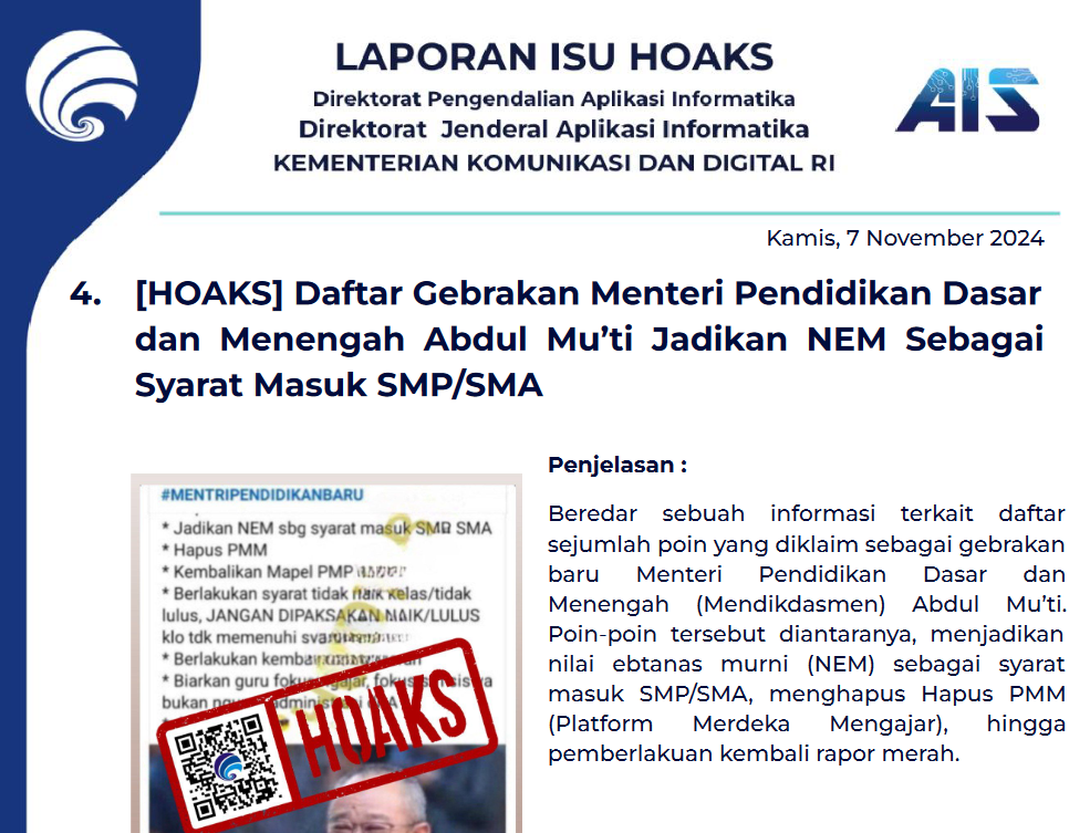 Isu Hoaks 7 November 2024
