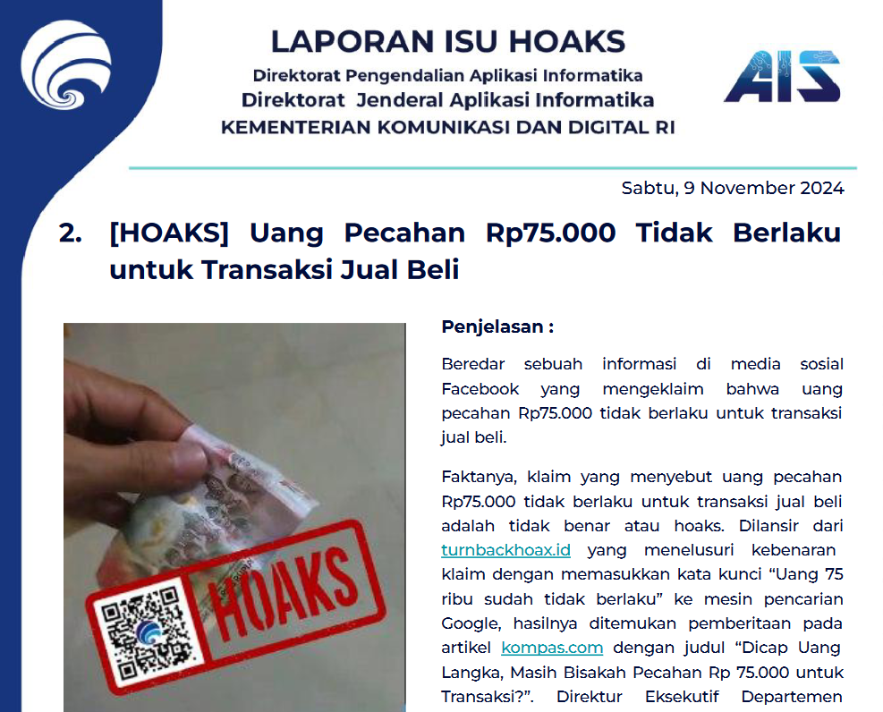 Isu Hoaks 9 November 2024