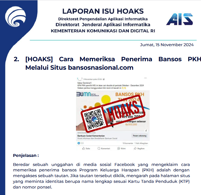 Isu Hoaks & Disinformasi 15 November 2024