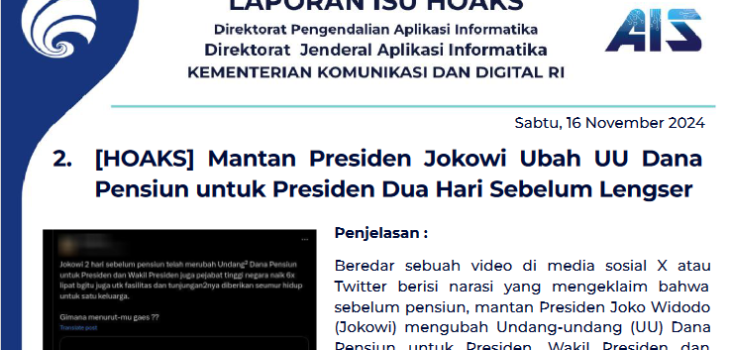Isu Hoaks & Disinformasi 16 November 2024
