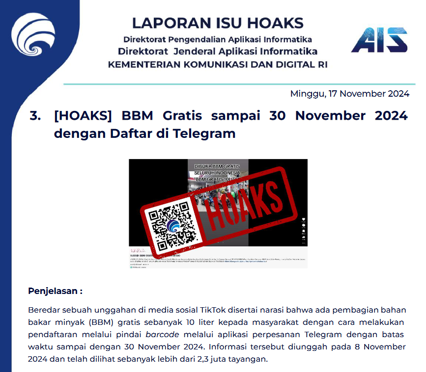Isu Hoaks & Disinformasi 17 November 2024