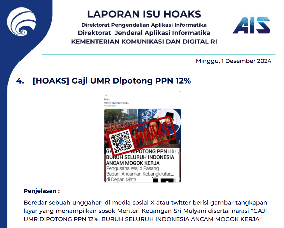 Isu Hoaks 1 Desember 2024