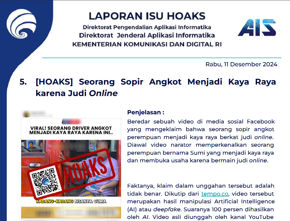 Isu Hoaks 11 Desember 2024