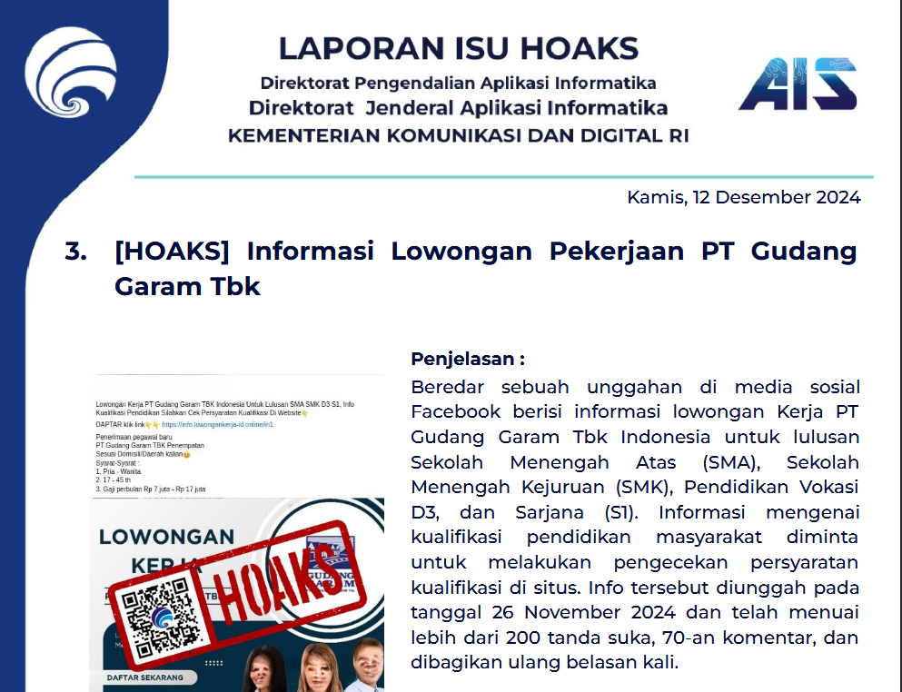 Isu Hoaks 12 Desember 2024