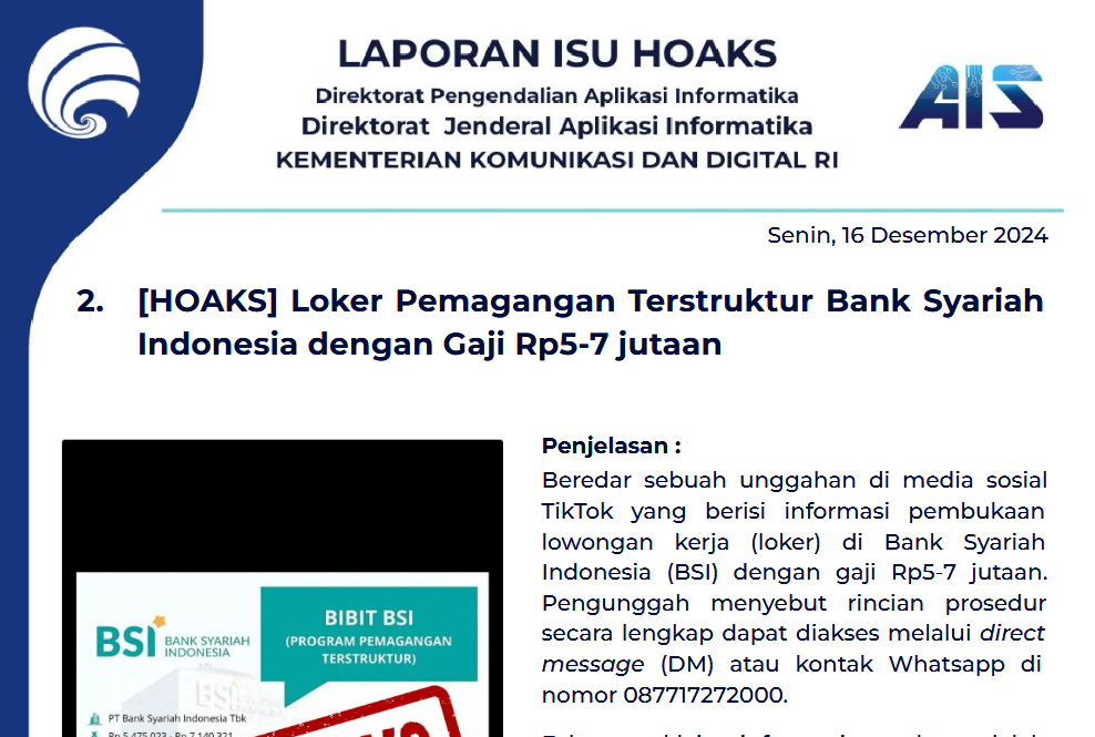 Isu Hoaks 16 Desember 2024